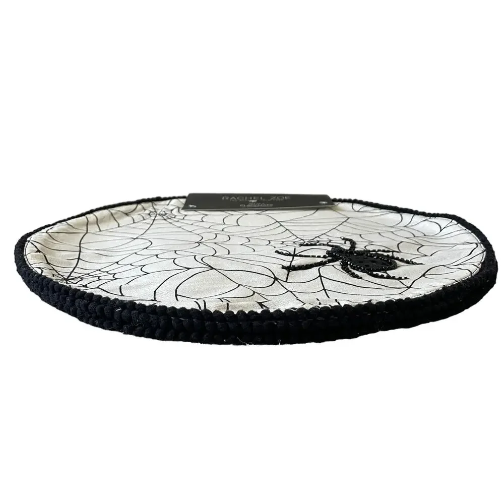 Rachel Zoe Halloween Spider Web with Beaded Spider Placemats 15in Set of 4 NEW